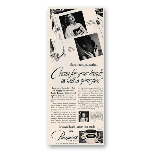 1948 Pacquins Hand Cream Vera Zorina Gladys Swarthout Vintage Magazine Print Ad