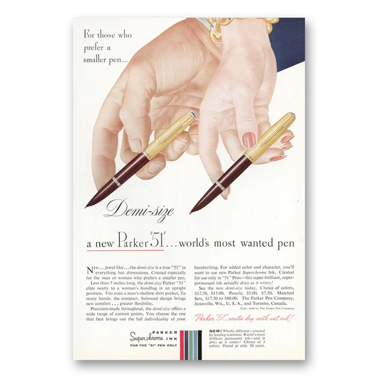 1948 Parker 51 Pen Demi Size Parker 51 Vintage Magazine Print Ad