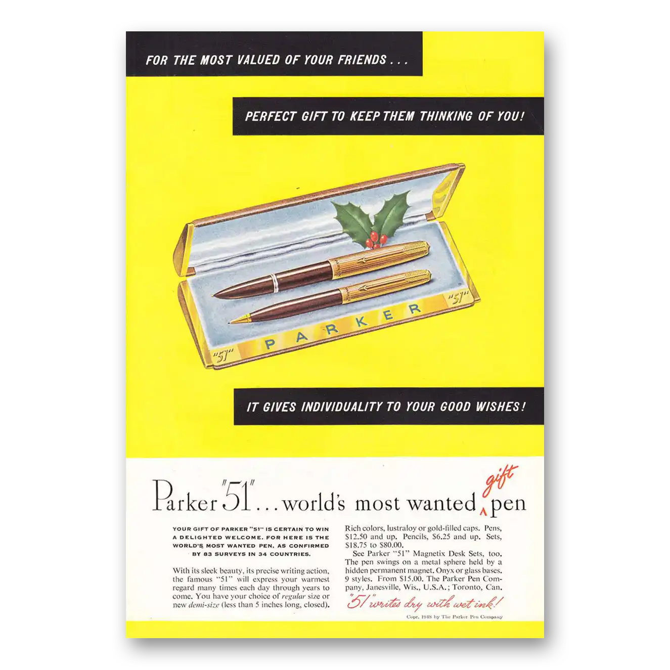 1948 Parker 51 Pen For the Most Valued of Your Friends Vintage Magazine Print Ad