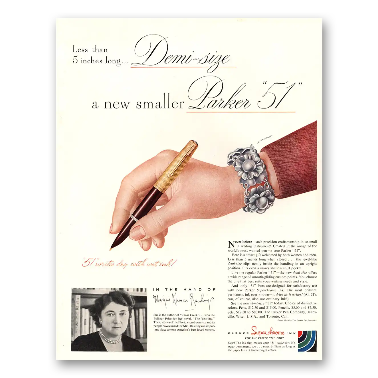 1948 Parker 51 Pen Rawlings Demi Size Less Than 5 Inches Vintage Magazine Print Ad