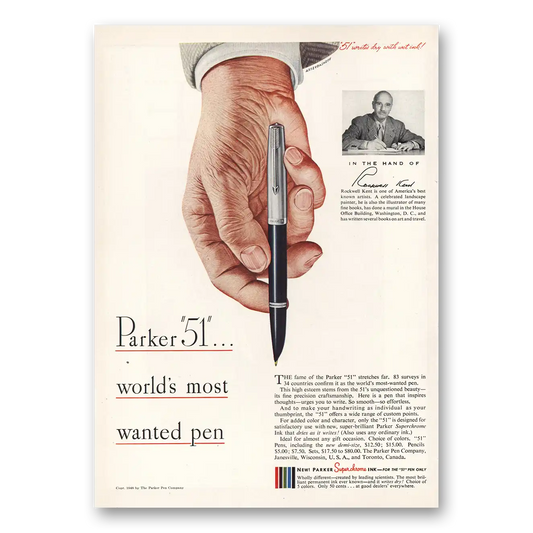 1948 Parker 51 Pen Rockwell Kent Parker 51 Vintage Magazine Print Ad