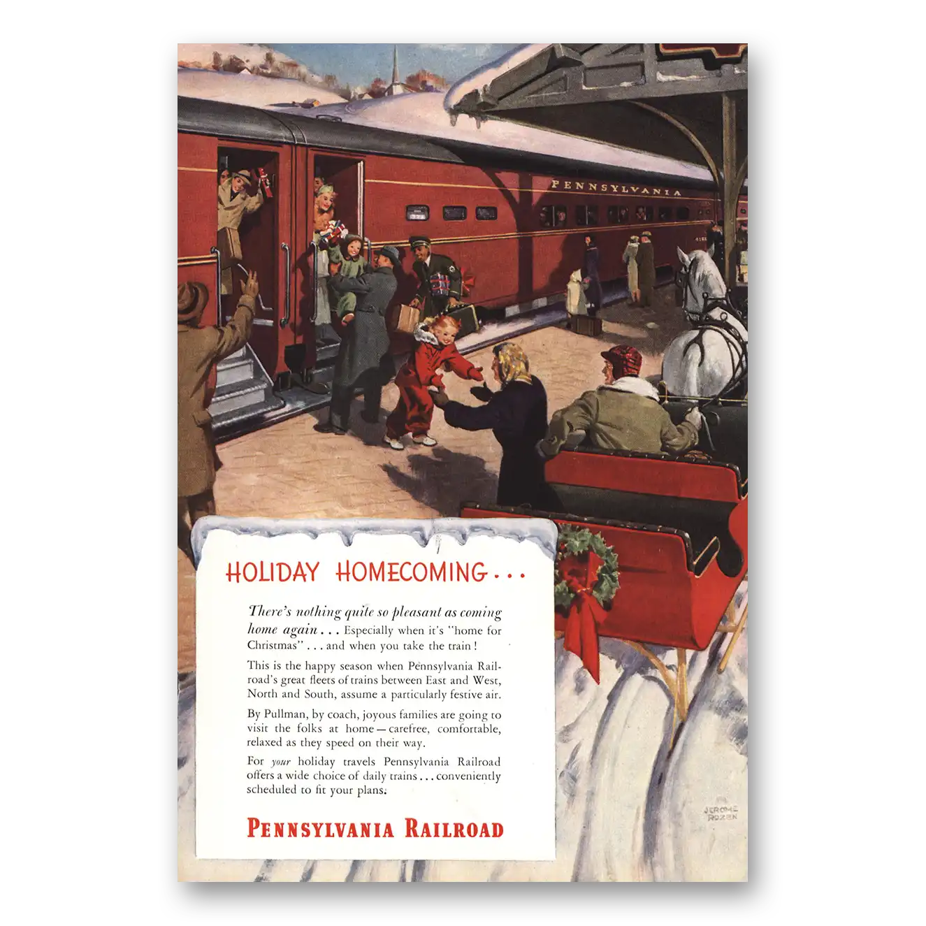 1948 Pennsylvania Railroad Holiday Homecoming Sleigh Vintage Magazine Print Ad