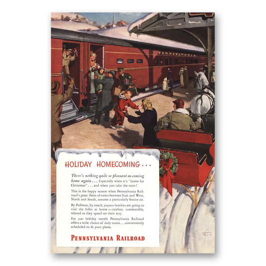 1948 Pennsylvania Railroad Holiday Homecoming Sleigh Vintage Magazine Print Ad