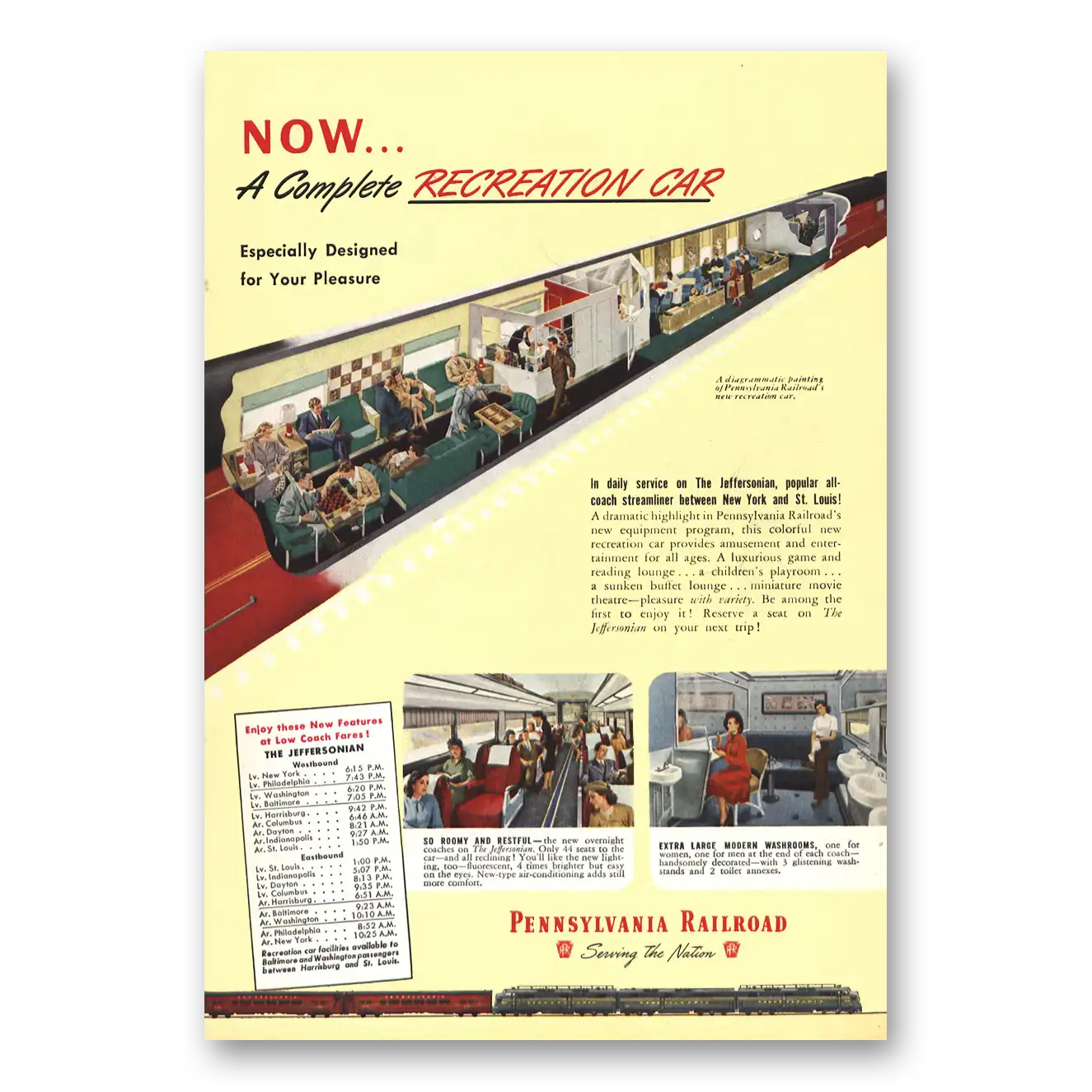 1948 Pennsylvania Railroad Complete Recreation Car Vintage Magazine Print Ad