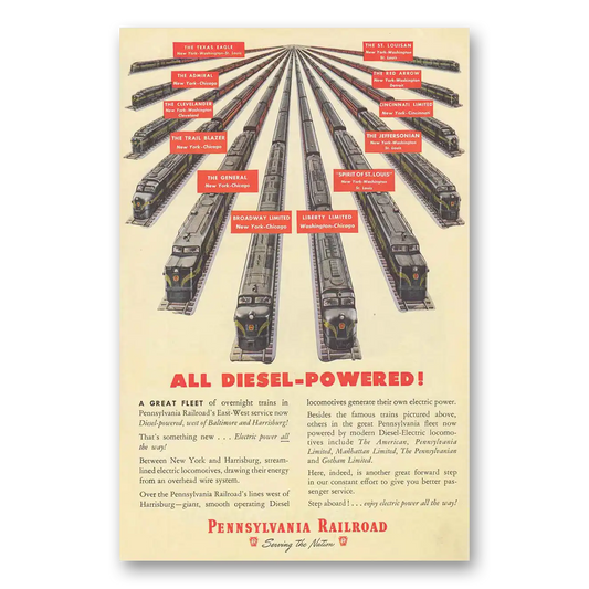 1948 Pennsylvania Railroad All Diesel Powered Vintage Magazine Print Ad