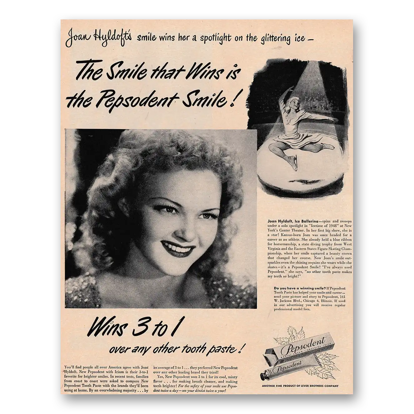 1948 Pepsodent Smile That Wins Joan Hyldoft Vintage Magazine Print Ad