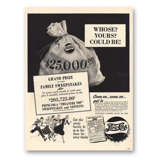 1948 Pepsi Family Sweepstakes Vintage Magazine Print Ad