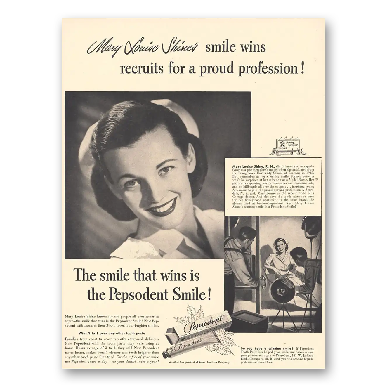 1948 Pepsodent Mary Louise Shines Smile Vintage Magazine Print Ad