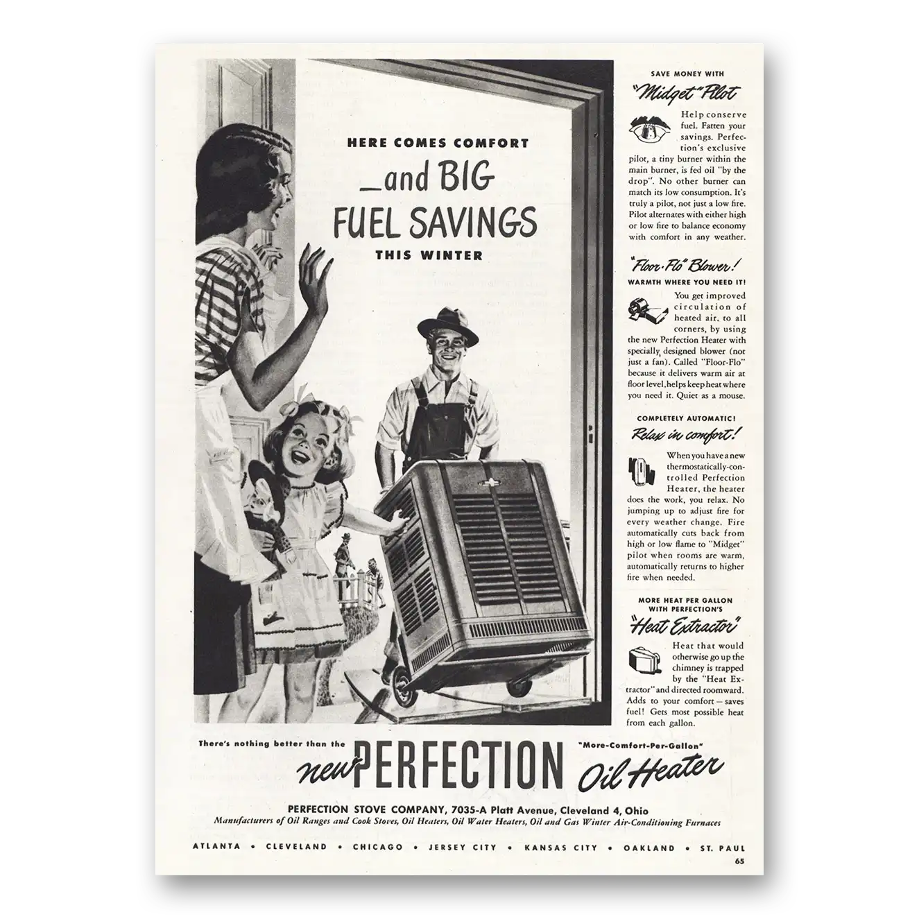 1948 Perfection Oil Heater Midget Pilot Vintage Magazine Print Ad