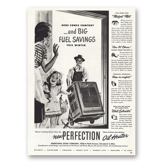 1948 Perfection Oil Heater Midget Pilot Vintage Magazine Print Ad