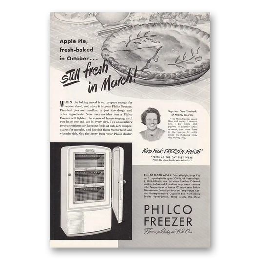 1948 Philco Freezer Apple Pie Still Fresh in March Vintage Magazine Print Ad