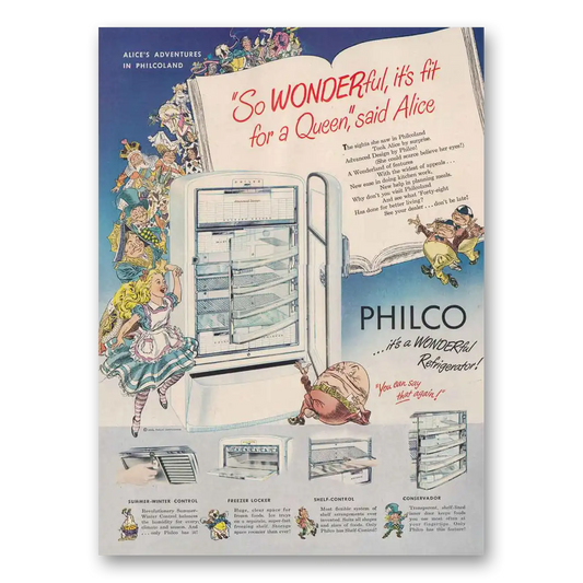 1948 Philco Refrigerator Alices Adventures in Philco Vintage Magazine Print Ad