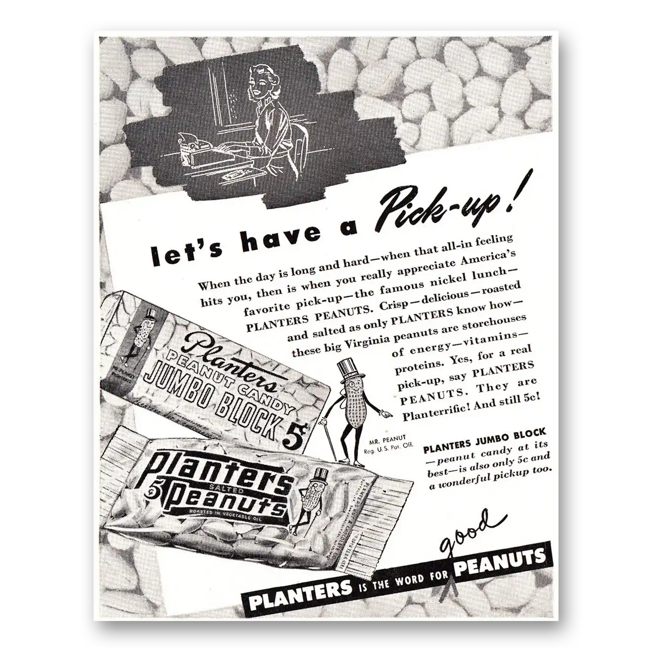 1948 Planters Peanuts Lets Have a Pick Up Vintage Magazine Print Ad