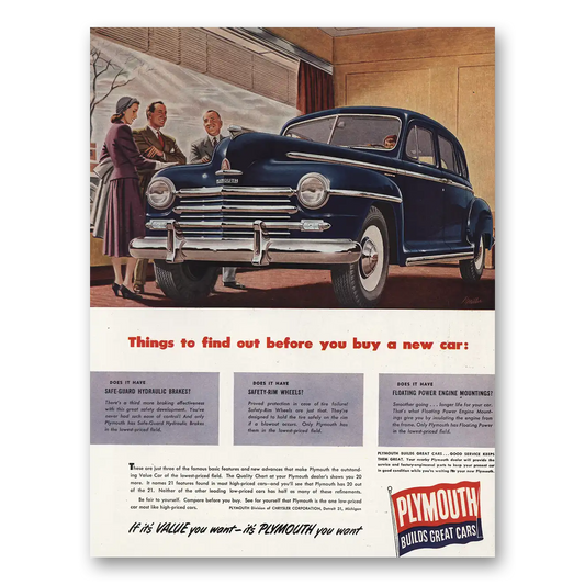 1948 Plymouth Before You Buy New Car Vintage Magazine Print Ad