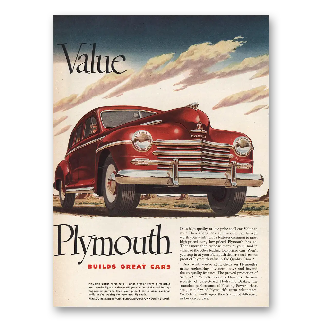 1948 Plymouth Builds Great Cars Vintage Magazine Print Ad