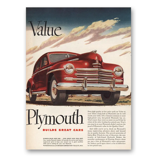 1948 Plymouth Builds Great Cars Vintage Magazine Print Ad