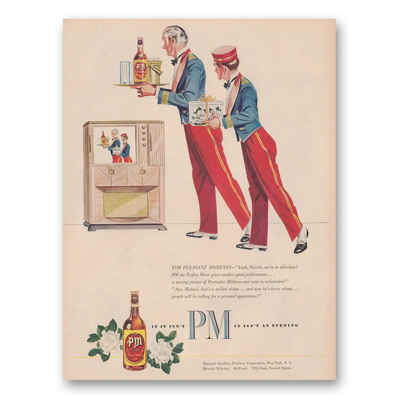 1948 PM Whiskey For Pleasant Moments Television Vintage Magazine Print Ad