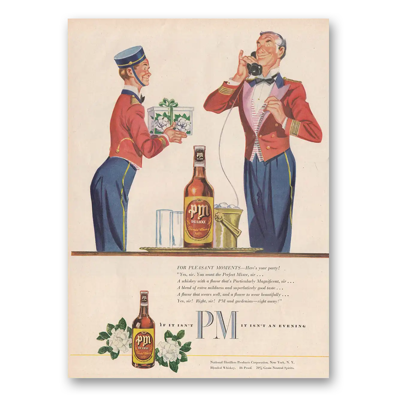 1948 PM Whiskey For Pleasant Moments Vintage Magazine Print Ad