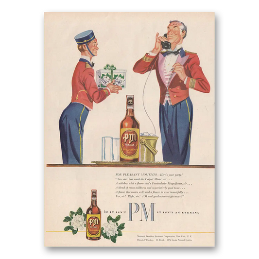 1948 PM Whiskey For Pleasant Moments Vintage Magazine Print Ad