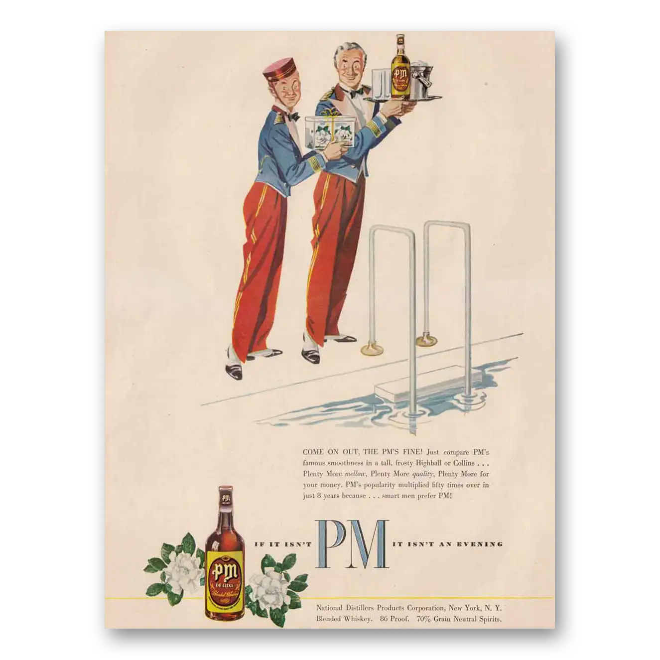 1948 PM Whiskey Come On Out Vintage Magazine Print Ad