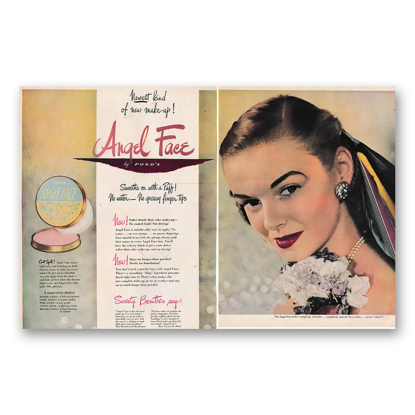 1948 Angel Face Cosmetics Newest Kind of New Makeup Vintage Magazine Print Ad