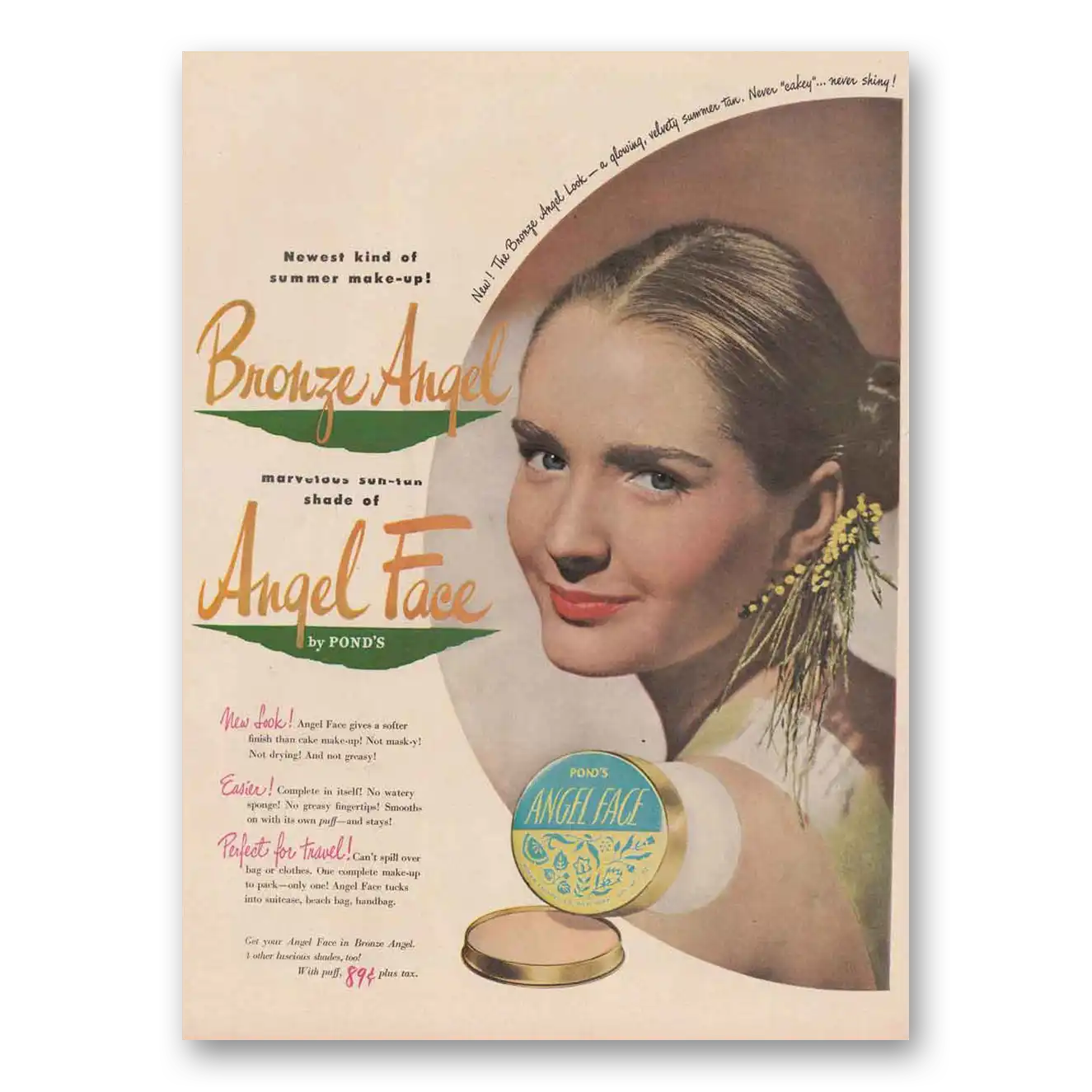 1948 Angel Face Cosmetics Newest Kind of Summer Makeup Vintage Magazine Print Ad