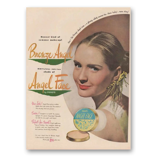 1948 Angel Face Cosmetics Newest Kind of Summer Makeup Vintage Magazine Print Ad