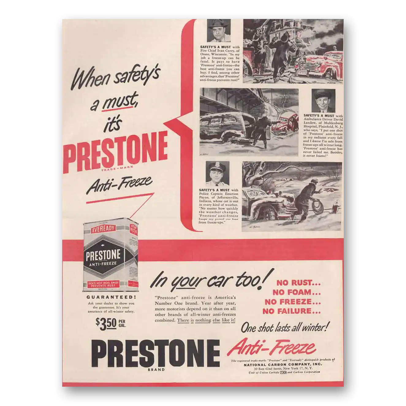 1948 Prestone Anti Freeze Anti Freeze Safetys a Must Vintage Magazine Print Ad