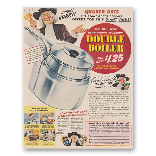 1948 Quaker Oats Double Boiler Vintage Magazine Print Ad