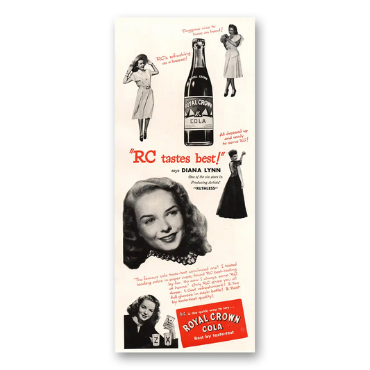 1948 Royal Crown Cola Diana Lynn Ruthless Vintage Magazine Print Ad