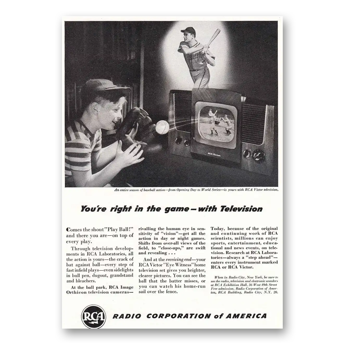 1948 RCA Television Right In the Game Vintage Magazine Print Ad