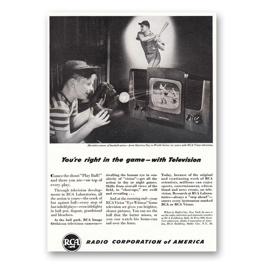 1948 RCA Television Right In the Game Vintage Magazine Print Ad