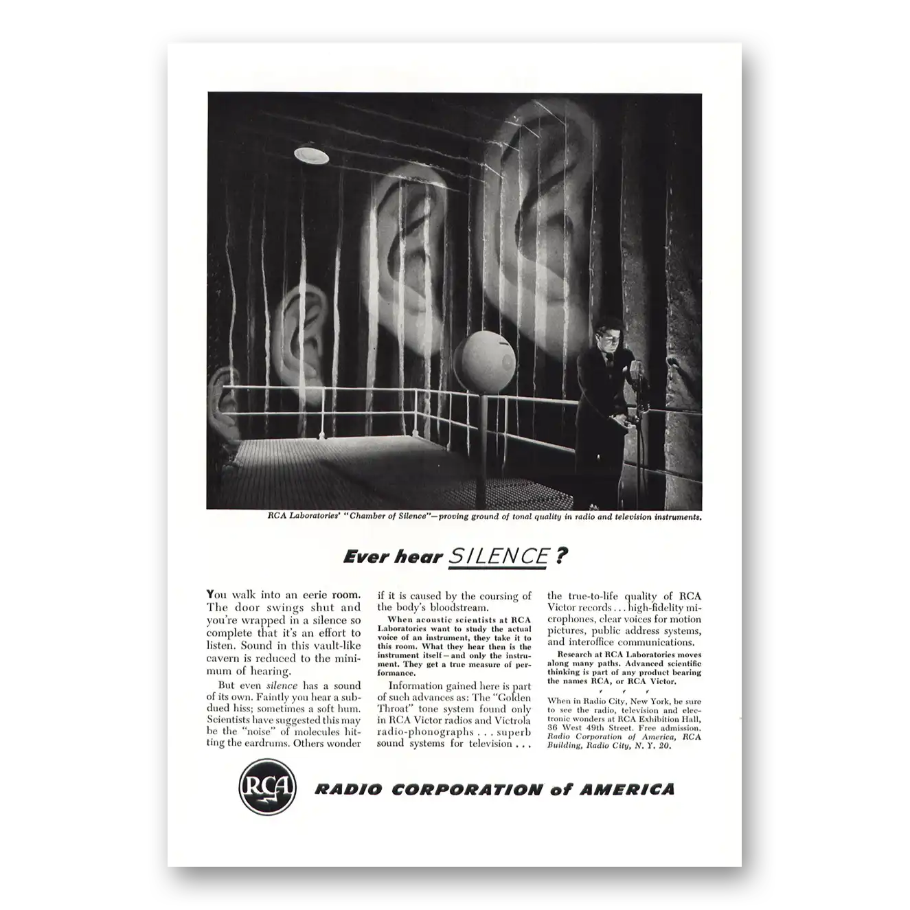 1948 RCA Radios Chamber of Silence Ever Hear Silence Vintage Magazine Print Ad