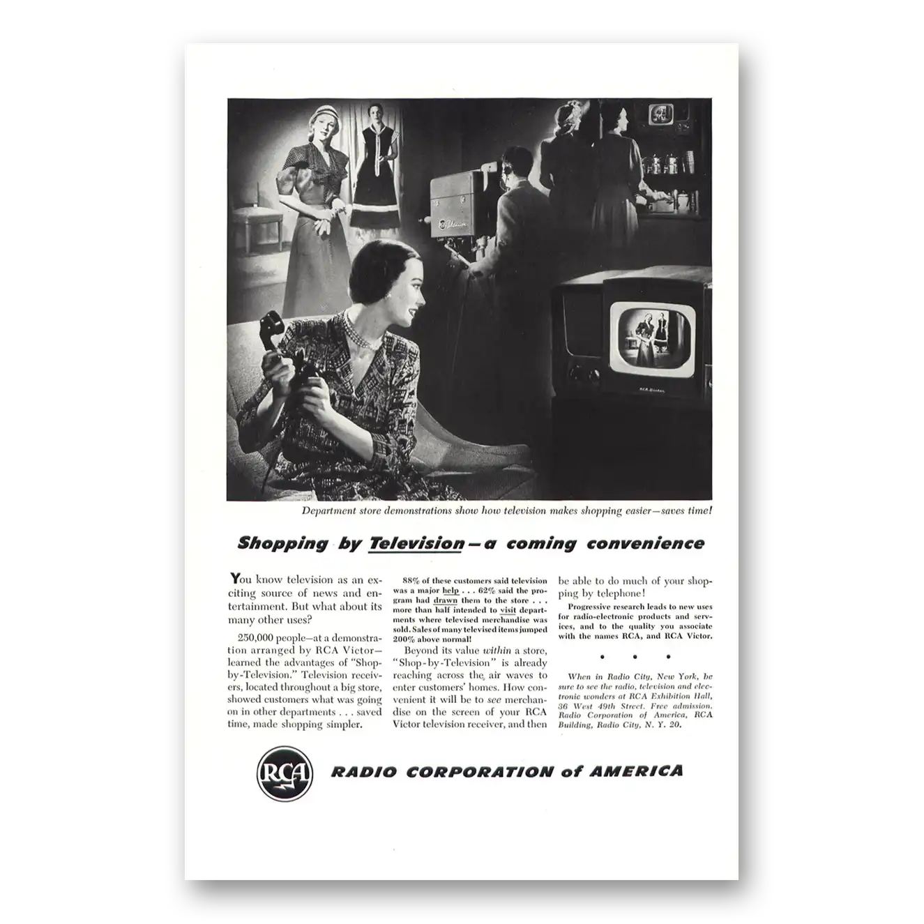 1948 RCA Television Shopping by Television Vintage Magazine Print Ad