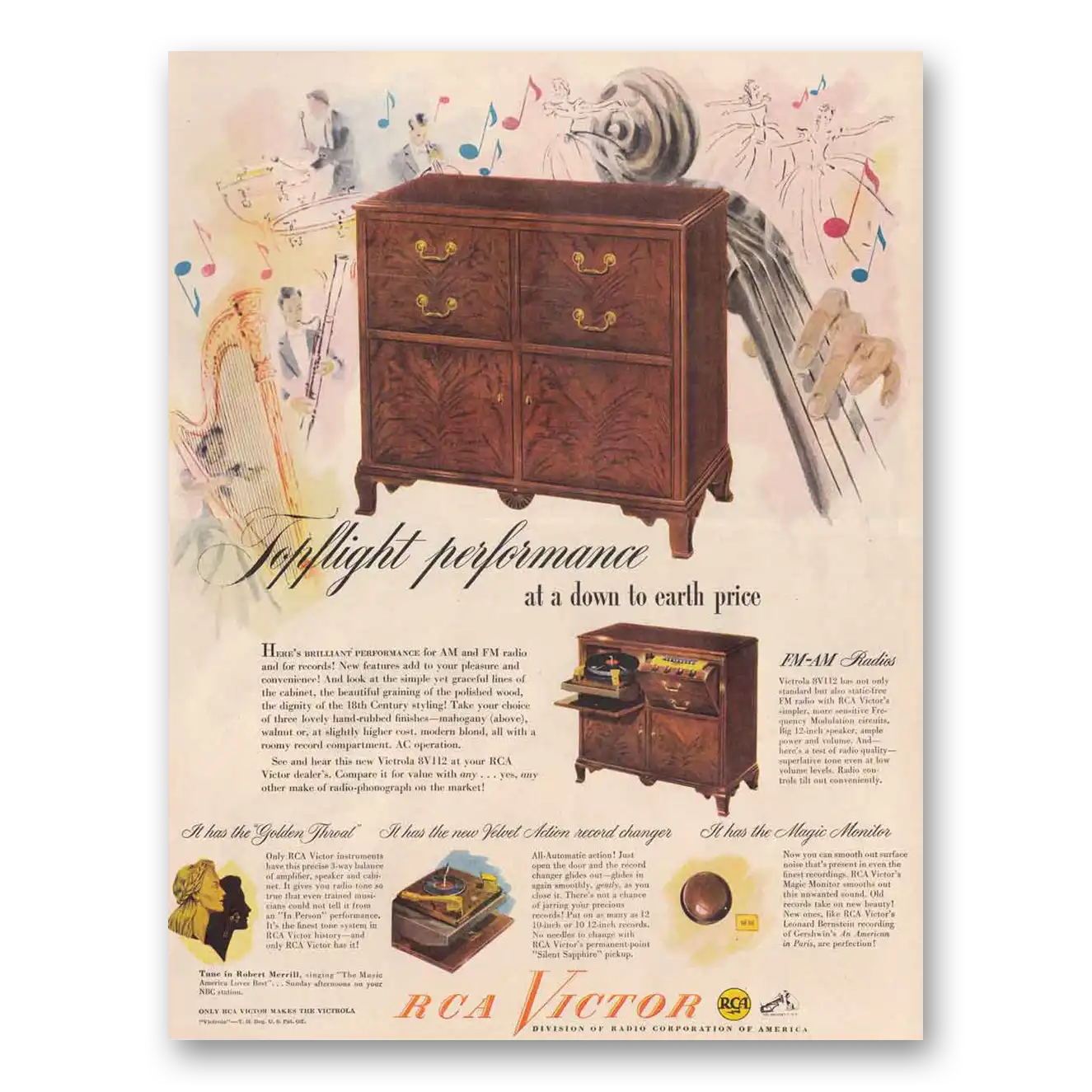 1948 RCA Victor Radios Topflight Performance Vintage Magazine Print Ad