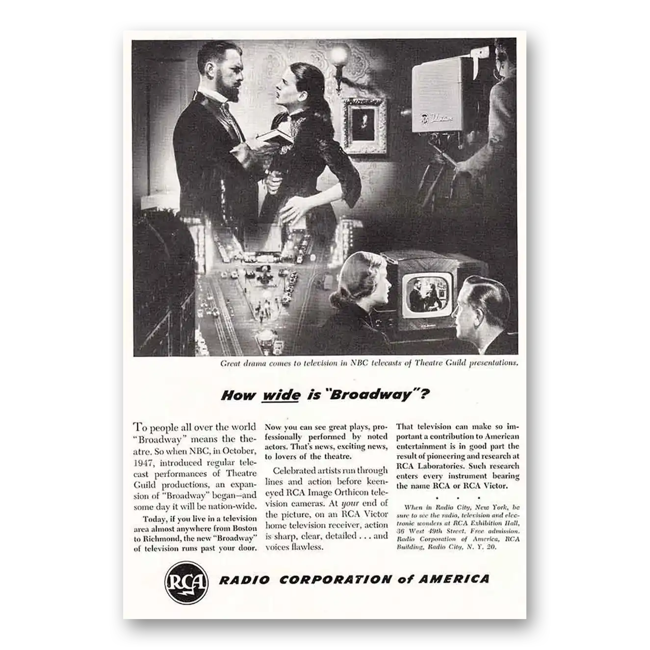 1948 RCA Television How Wide Is Broadway Vintage Magazine Print Ad