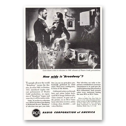 1948 RCA Television How Wide Is Broadway Vintage Magazine Print Ad