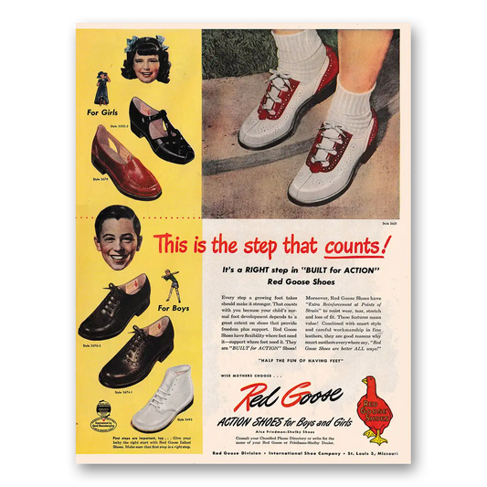 1948 Red Goose Shoes This Is the Step That Counts Vintage Magazine Print Ad