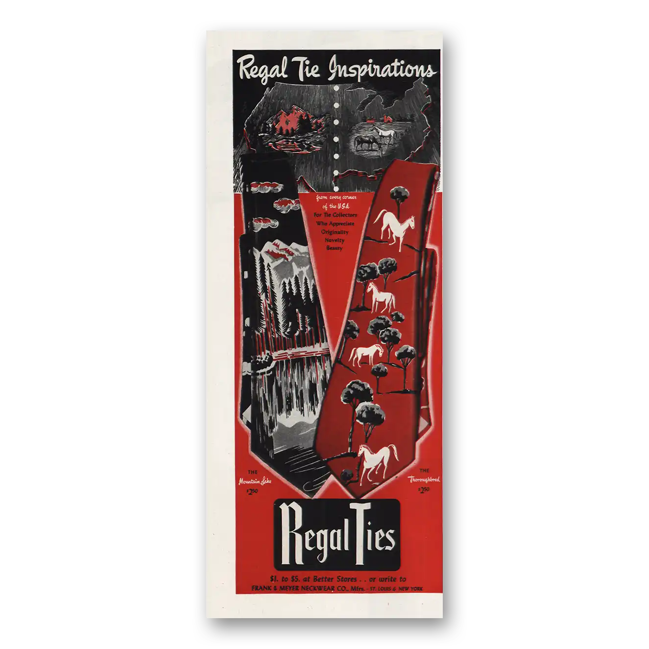 1948 Regal Ties Inspirations Vintage Magazine Print Ad