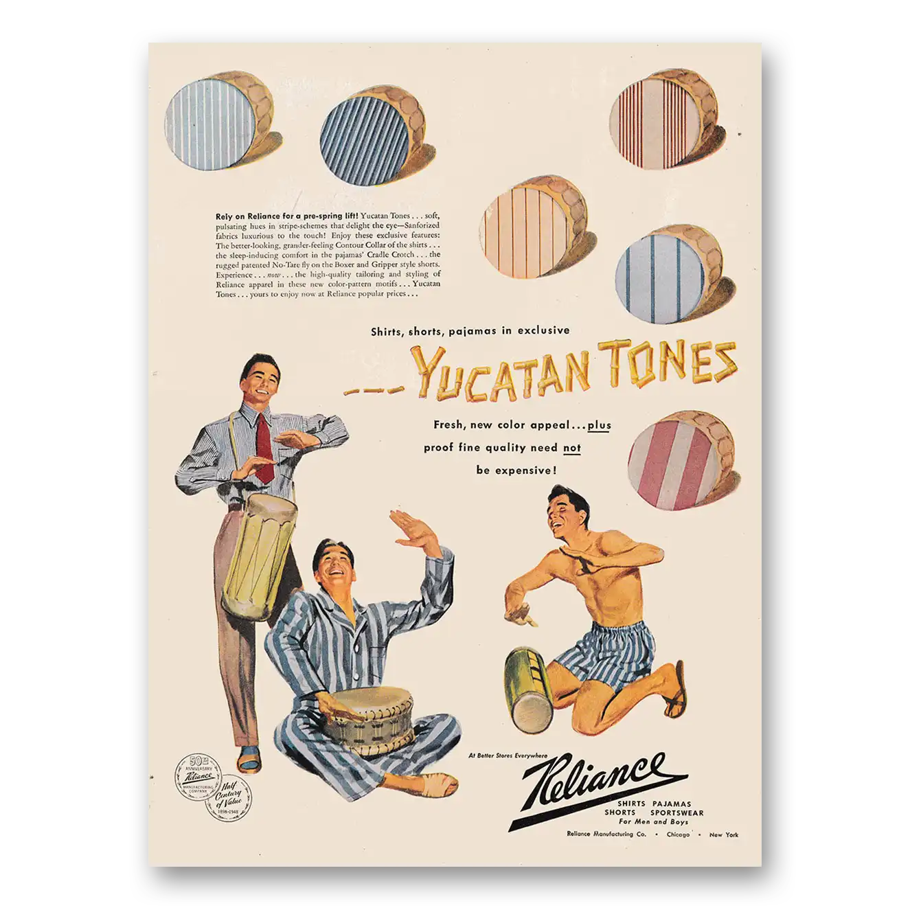 1948 Reliance Menswear Exclusive Yucatan Tones Vintage Magazine Print Ad