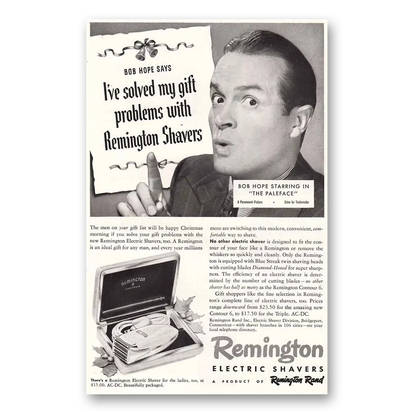 1948 Remington Electric Shavers Bob Hope Solved Gift Problems Vintage Magazine Print Ad