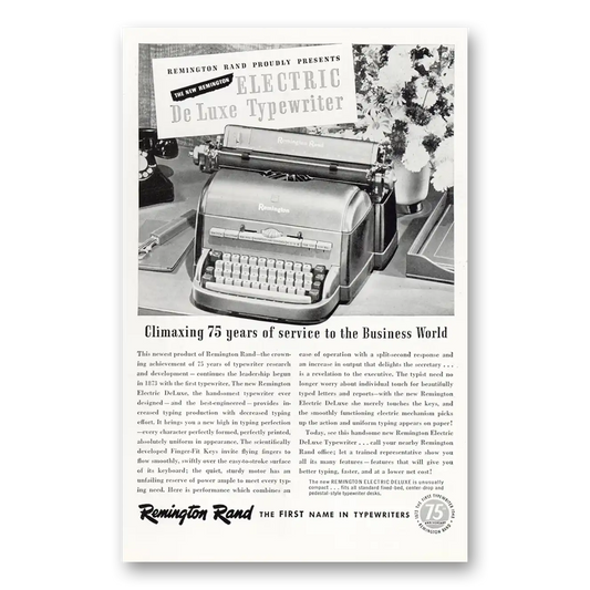 1948 Remington Typewriter Climaxing 75 Years of Service Vintage Magazine Print Ad