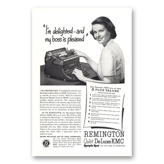 1948 Remington Typewriter Im Delighted and Boss Is Pleased Vintage Magazine Print Ad