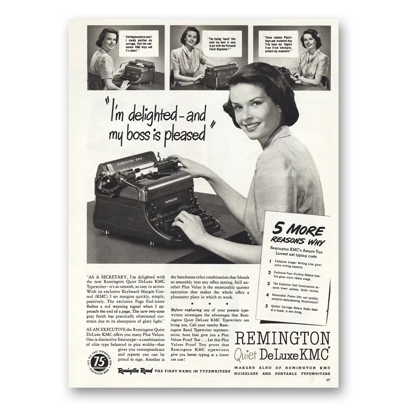 1948 Remington Typewriter Boss Is Pleased Vintage Magazine Print Ad