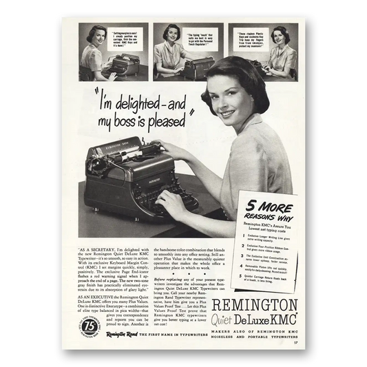 1948 Remington Typewriter Boss Is Pleased Vintage Magazine Print Ad