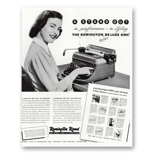 1948 Remington Typewriter DeLuxe KMC Typewriter A Stand Out Vintage Magazine Print Ad