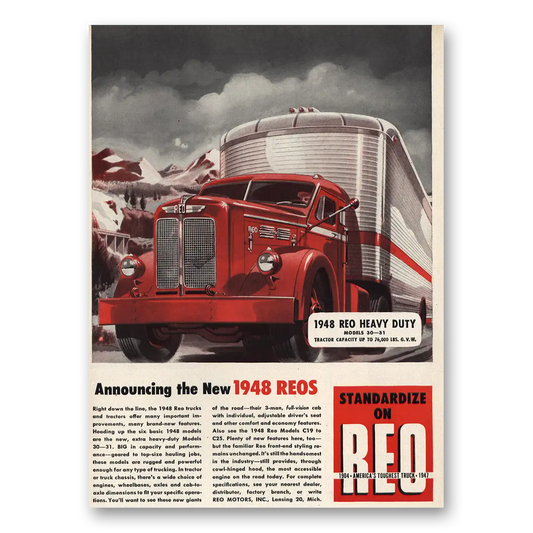 1948 Reo Trucks Standardize Vintage Magazine Print Ad