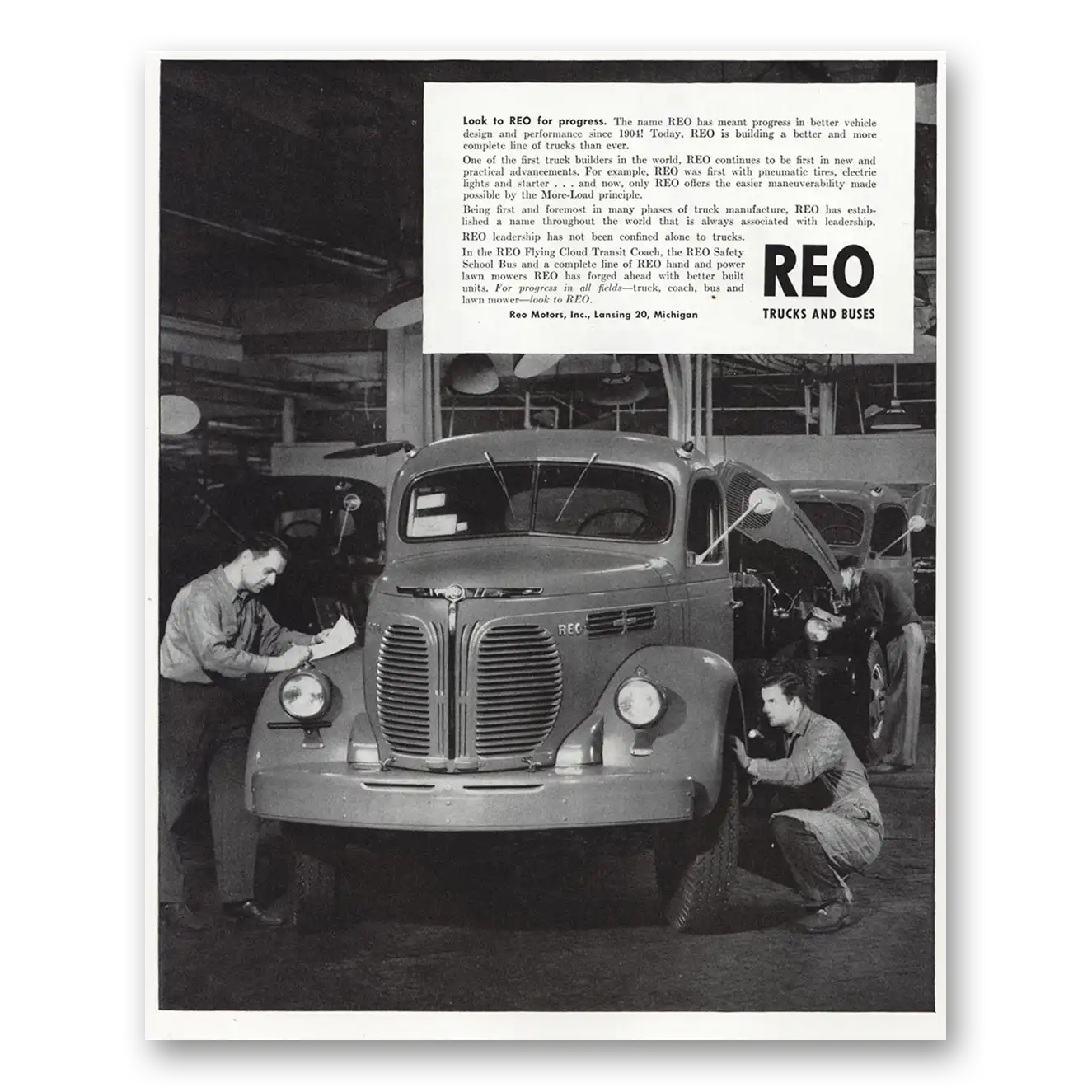 1948 Reo Trucks Look to REO for Progress Vintage Magazine Print Ad