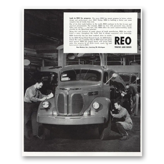 1948 Reo Trucks Look to REO for Progress Vintage Magazine Print Ad