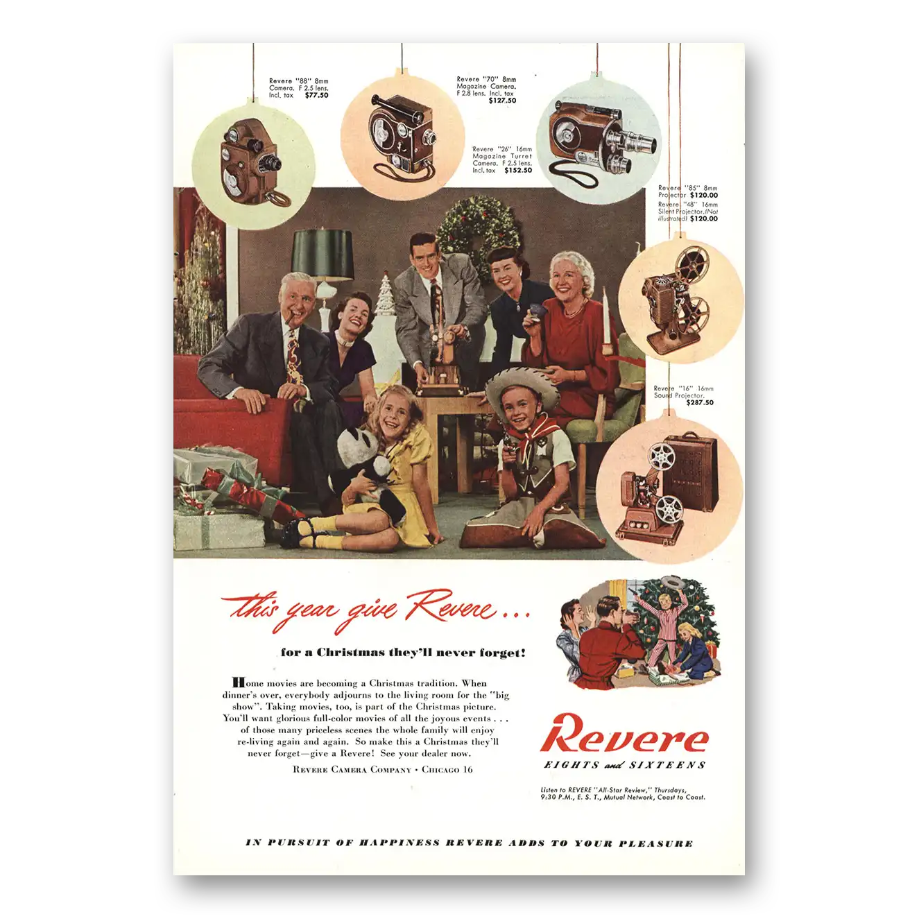 1948 Revere Camera Christmas They'll Never Forget Vintage Magazine Print Ad